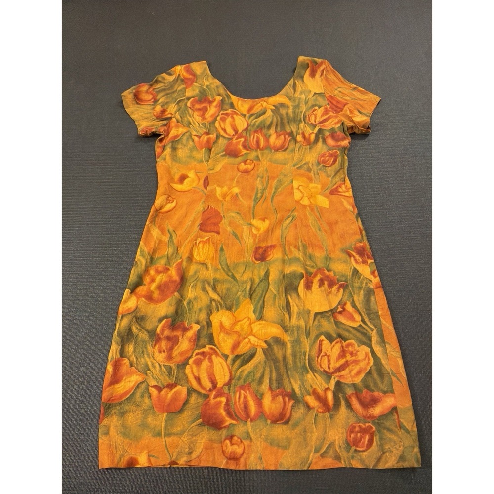 VINTAGE Y2K Jams World Mini Dress S Puanani Orange Floral Hawaii USA RESORT